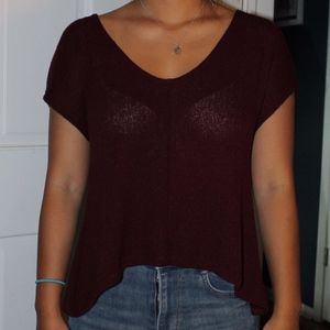 maroon/red short sleeve knit top